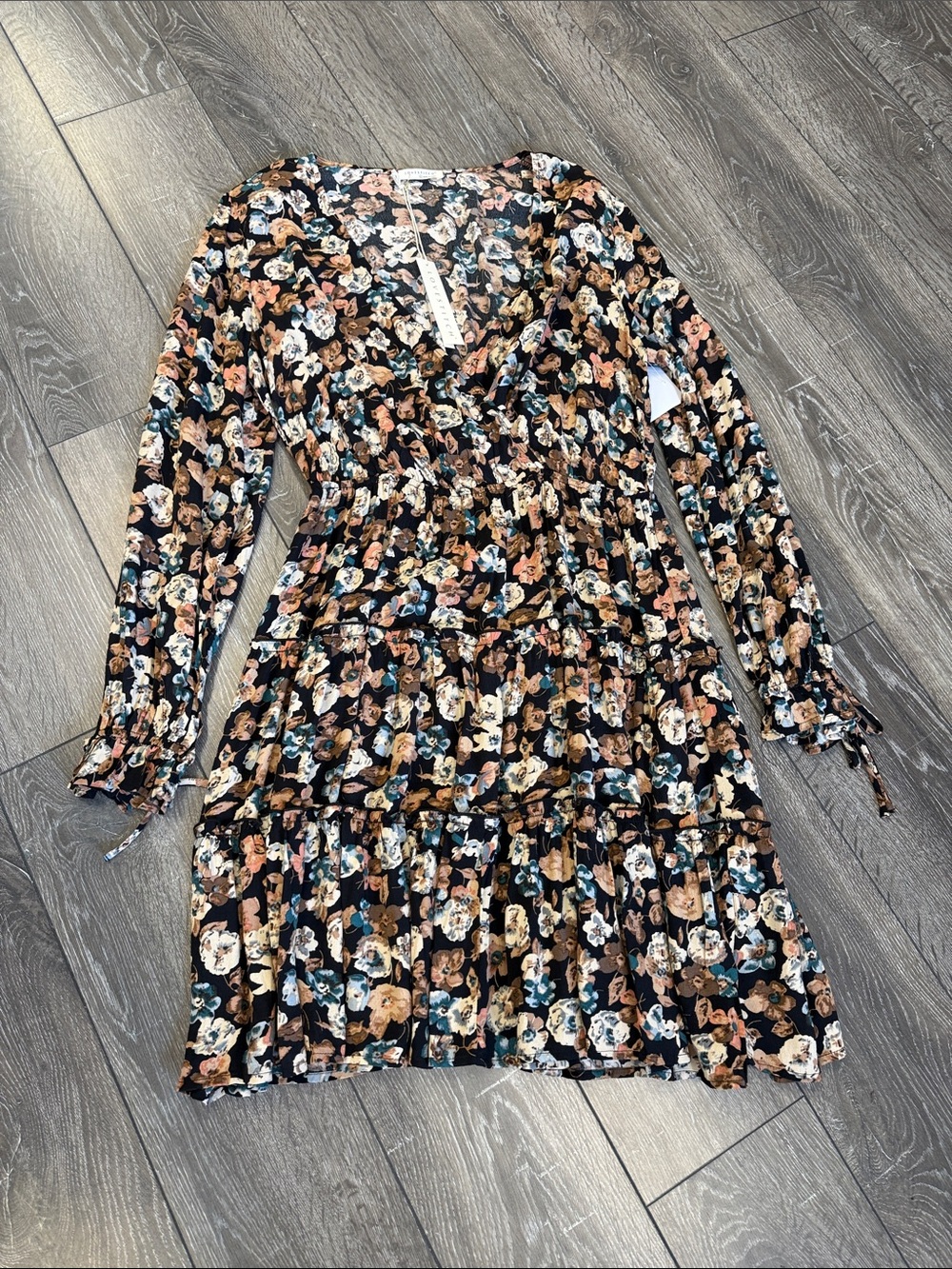 lovestitch Black Floral Tiered Long-Sleeve Dress